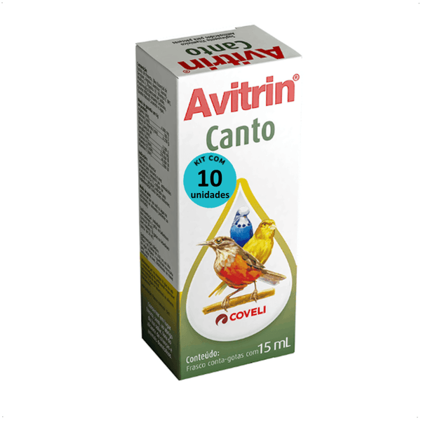 AVITRIN CANTO 15ML COVELI SUPLEMENTO PARA AVES E PÁSSAROS ORNAMENTAIS KIT COM 10